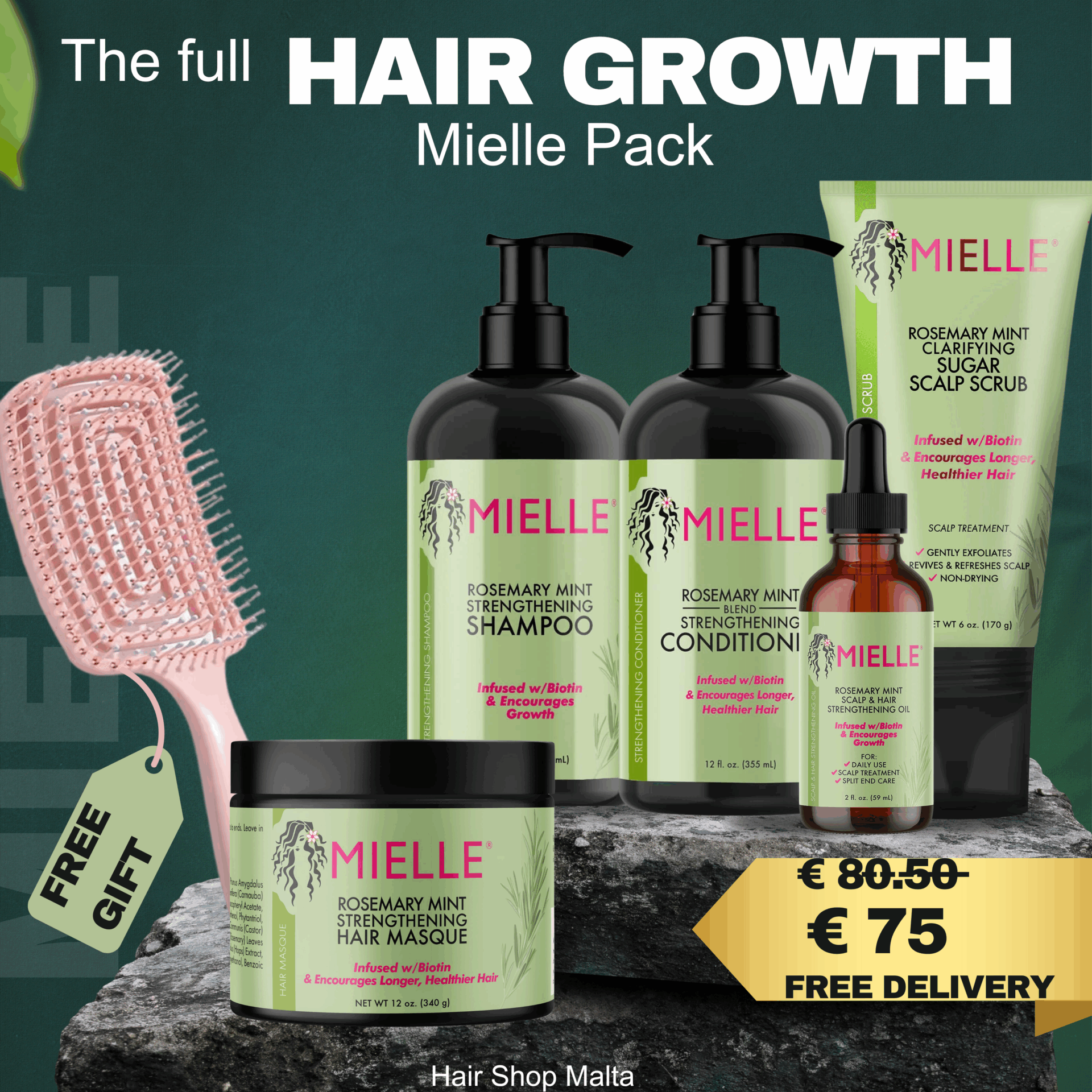 00-MIELLE THE FULL HAIR GROWTH 5 PRODUCTS + Free Brush image 0