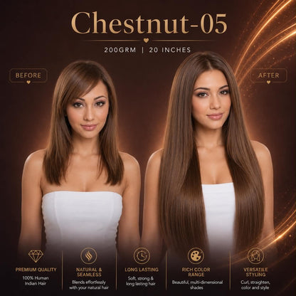 CRISAM® Clip-On Hair Extensions – 20 Inch – 200g – Chestnut Brown