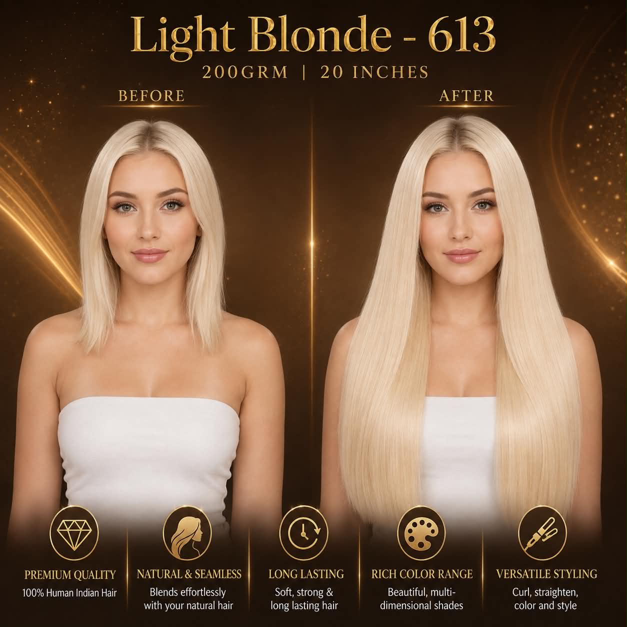 CRISAM® Clip-On Hair Extensions – 20 Inch – 200g – Light Blonde