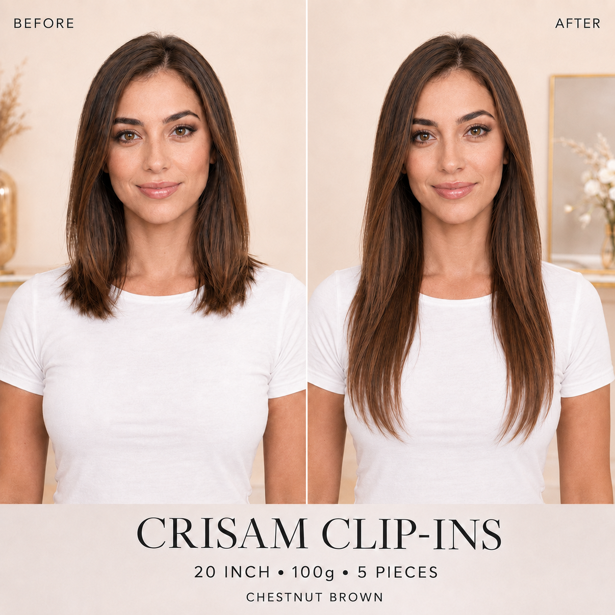 CRISAM® Clip-In Hair Extensions – 20 Inch – 100g – Chestnut Brown