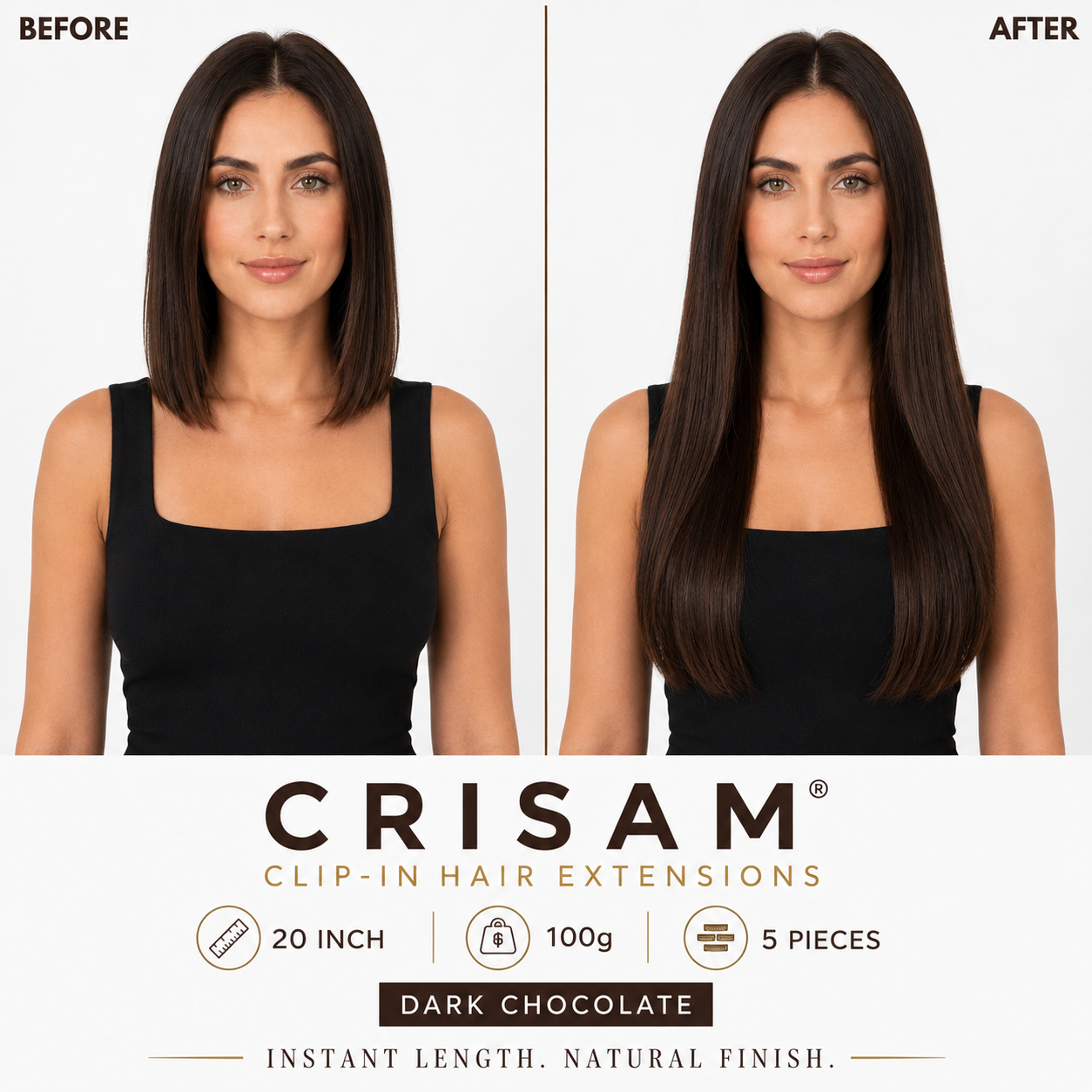 CRISAM® Clip-In Hair Extensions – 20 Inch – 100g – Dark Chocolate
