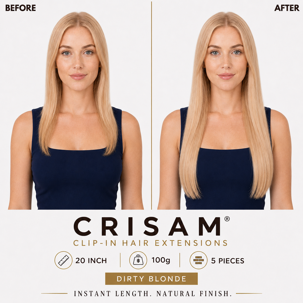 CRISAM® Clip-In Hair Extensions – 20 Inch – 100g – Dirty Blonde