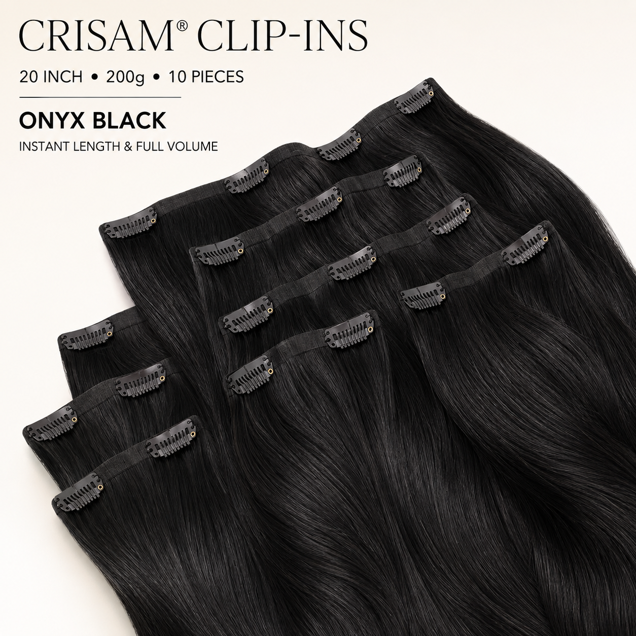 CRISAM® Clip-On Hair Extensions – 20 Inch – 200g – Onyx Black