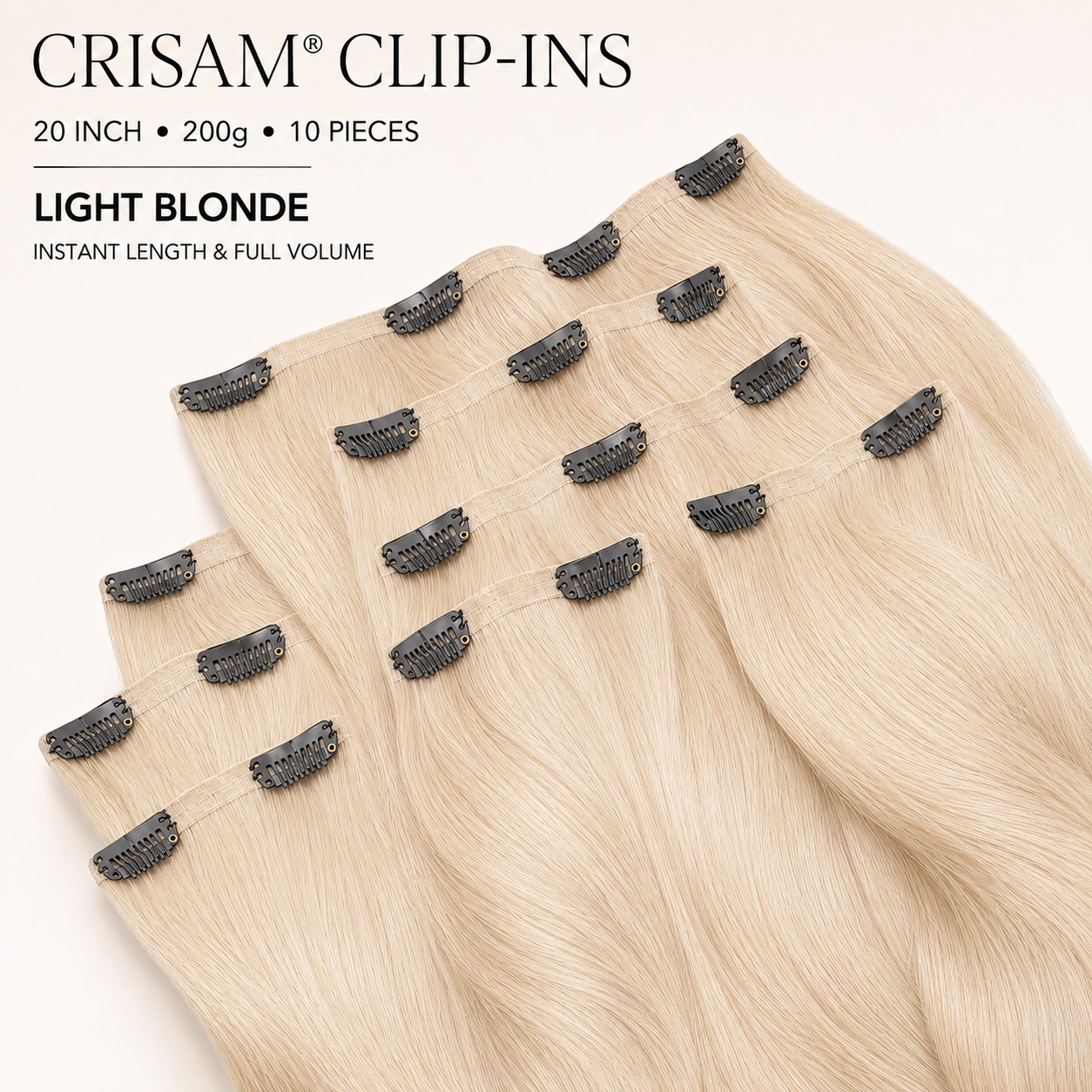 CRISAM® Clip-On Hair Extensions – 20 Inch – 200g – Light Blonde
