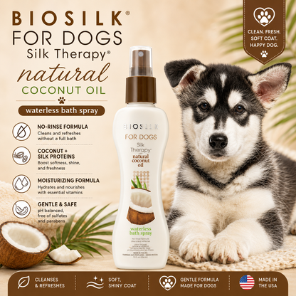 BioSilk for Dogs Silk Therapy Coconut Oil Waterless Bath Spray 237ml