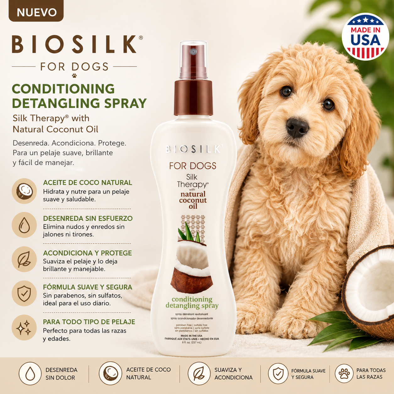 BioSilk Silk Therapy Coconut Oil Conditioning Detangling Spray 207ml