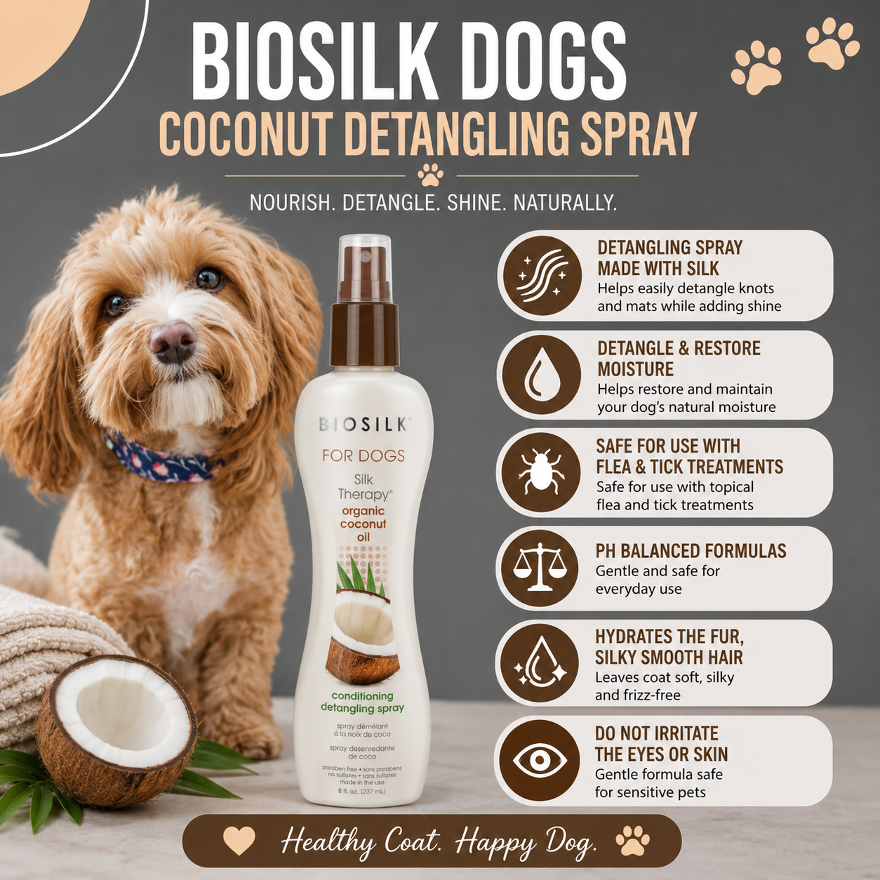 Biosilk Pets Conditioning Detangling Spray 207ml for Dogs