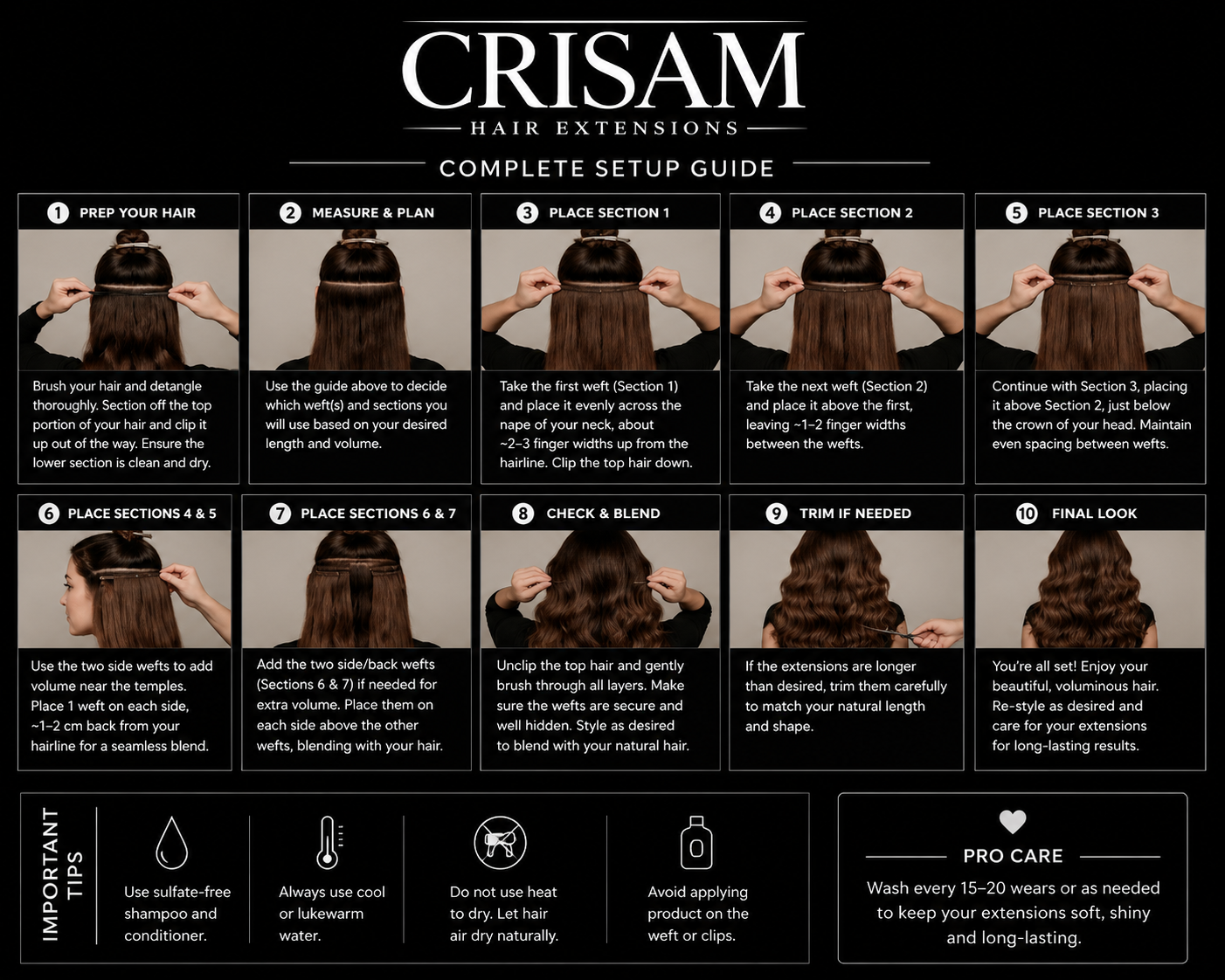 CRISAM® Clip-In Hair Extensions – 20 Inch – 100g – Dark Chocolate