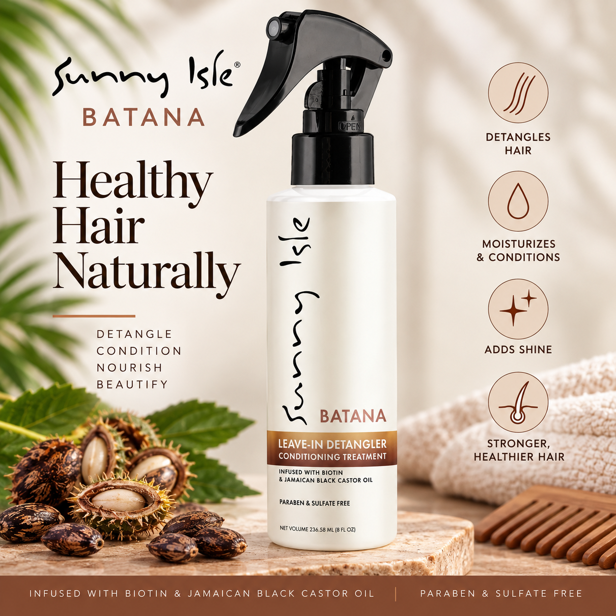 Sunny Isle Batana Leave-In Detangler Conditioning Treatment 8oz