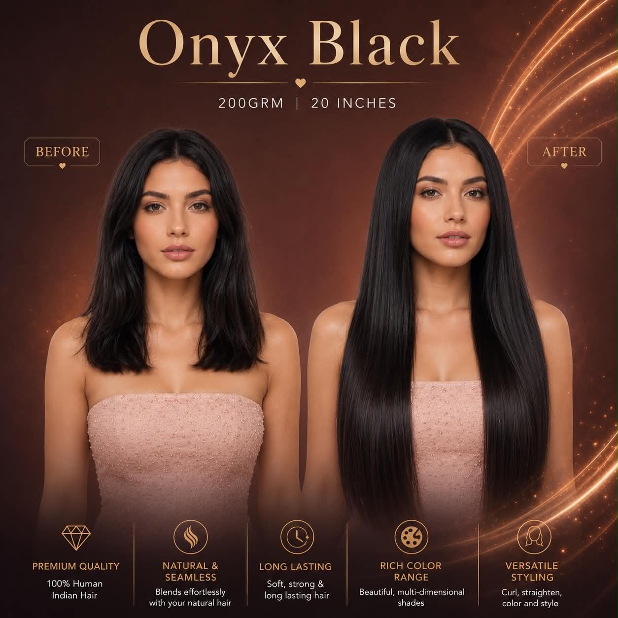 CRISAM® Clip-On Hair Extensions – 20 Inch – 200g – Onyx Black