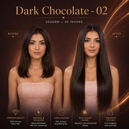 CRISAM® Clip-On Hair Extensions – 20 Inch – 200g – Dark Chocolate